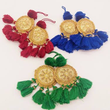 Set of 2 Embroidered Tassels, Maroon Red and Gold Tassels, Indian Tassels